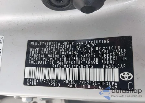 2022 Toyota Corolla Le from USA, damaged, VIN 5YFEPMAE1NP282813